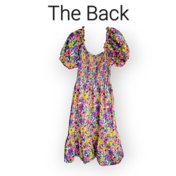 Lilac Floral Puff-Sleeve 100% Cotton Midi Dress - New York & Co M - Picture 5 of 12